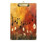Quteprint Tavoletta portablocco vintage in acrilico con note musicali, 22,9 x 31,8 cm, trasparente, antigraffio, con clip in metallo (oro) e gancio da parete, spessore 0,6 cm, per ufficio, classe