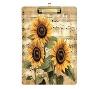 Quteprint Tavoletta portablocco vintage in acrilico con note musicali, 22,9 x 31,8 cm, trasparente, antigraffio, con clip in metallo (oro) e gancio da parete, spessore 0,6 cm, per ufficio, classe