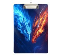 Quteprint Two Dragons Flames Fire - Lavagna portablocco in acrilico trasparente, resistente ai graffi, con clip in metallo argentato e gancio da parete, spessore 0,6 cm, per ufficio, classe
