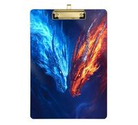 Quteprint Two Dragons Flames Fire - Lavagna portablocco in acrilico trasparente, resistente ai graffi, con clip in metallo (oro) e gancio da parete, spessore 0,6 cm, per ufficio, classe, infermieri
