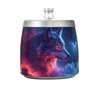 Quteprint Wolf Glowing Eyes Galaxy Posacenere in acciaio inossidabile di alta qualità senza fumo per casa, ufficio e esterni, resistente posacenere con palo centrale rimovibile, coperchio e base
