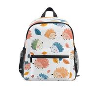 Quteprint Zaino per bambini per la scuola, ragazzi e ragazze, colorato con foglie autunnali riccio leggero per bambini zaino per asilo con cinturino sul petto e targhetta per nome, zaino da viaggio