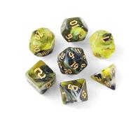 QUTHZZHY DND Dice Polyhedral Dice Set di 7 dadi DND per Dungeons and Dragons RPG MTG Pathfinder Rollenspiel D4 D6 D8 D10 D12 D20 (nero traslucido giallo)
