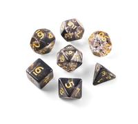 QUTHZZHY DND Dice - Set di 7 dadi da gioco DND, per Dungeon e Dragon, D&D, giochi di ruolo, Pathfinder, giochi da tavolo, MTG, dadi da gioco RPG, giochi da tavolo (nero + scritta dorata)