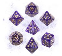 QUTHZZHY Set di 7 dadi da gioco DND Dice per Dungeon e Dragon, per D&D, giochi di ruolo, Pathfinder, giochi da tavolo (stella viola con scritta dorata)