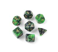 QUTHZZHY Set di 7 dadi poliedrici DND Dice, dadi da gioco per dungeons and Dragons RPG MTG Pathfinder D4 D6 D8 D10 D12 D20 (tinta unita, nero-verde)
