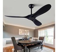 QUTWOB Ventilatore da soffitto da 132 cm, con telecomando, senza luci, moderno motore a corrente continua, reversibile, per interni ed esterni, 3 pale, per patio, camera da letto, soggiorno (nero)