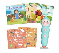 QuTZ Set di libri con penna parlante, per imparare a leggere libri sonori, giocattoli di apprendimento con 8 tocchi per leggere libri, oltre 600 parole e fatti divertenti, 6 libri di storia fonica