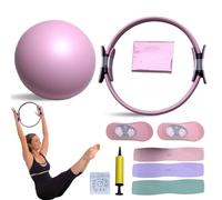 QUUGAR Pilates Ring Set di esercizi di esercizio, con fascia di resistenza | Kit Pilates portatile da donna, con anello di pilates tonificante, lunghe bande resistenza, rassodamento