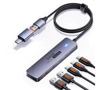 QUUGE Hub USB 3.2 con 2 USB-A & 2 USB-C e Tipo C 5V2A, Sdoppiatore Multi USB 3.2 Alluminio Adattatore con Cavo in nylon da 1.2m & LED per MacBook Air, iMac, Laptop, Desktop, Computer, Disco Rigido