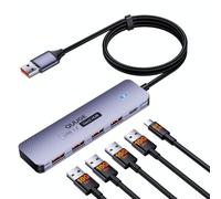 QUUGE Hub USB 3.2 con 4 Porte USB-A e Tipo C 5V2A, Sdoppiatore Multi USB 3.2 Alluminio Adattatore con Nylon Cavo Lungo 120cm & LED, Plug & Play per Mac, iMac, Laptop, Desktop, Chiave USB Disco Rigido