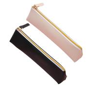 QUUPY 2 astucci in pelle per matite, piccoli astucci per cancelleria, cosmetici, con cerniera, organizer per penne, matite e pennarelli (nero + beige), Nero , 20*4*5cm, alla moda