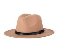 QUUPY Cappello Fedora classico con tesa larga e fibbia della cintura, cappello Panama in feltro per uomo e donna, rosso, cachi, 6 7/8-7 1/8