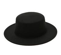 QUUPY Cappello Fedora nero misto lana con tesa piatta, cappello da bowler stile panama jazz cappello per matrimonio talento performance unisex, b, m