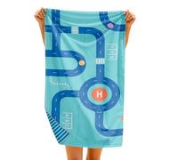 Quut - Asciugamano da Spiaggia/Piscina per Bambini con Gioco - in Microfibra ad Asciugatura Ultra Rapida, senza Sabbia - Compatto, Leggero (Circuito, M - 140 x 70cm)