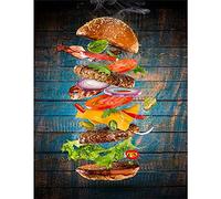 Quuzee DIY 5D Diamond Painting Kit Completo per Adulti Bambini Square Drill Hamburger di Cibo Pieno Pittura Diamante Strass Ricamo a Punto Croce Pittura a Mosaico Decorazione in Parete Regali 25x40cm
