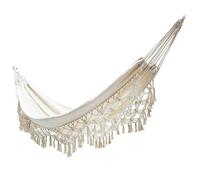 QUVIO Amaca Portatile in Cotone, ideale per balcone, terrazzo, campeggio, spiaggia, giardino, viaggi, amaca da interno ed esterno, capacità di carico 250 kg, boho chic con stile macramé, 280x150 cm