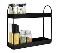 QUVIO Porta Spezie, 2 ripiani Supporto Porta Spezie Organizer per Cucina da Appoggio, Metallo Mensola Portaspezie Ripiani Salvaspazio Organizzatore per Cucina, Scaffale da Cucina, 10x32x29 cm - Nero