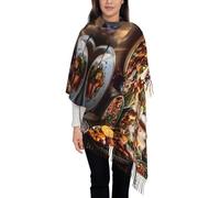 QUWJLK Cena in cui ognuno porta qualcosa. Sciarpa lunga con nappe stampate, scialle caldo a righe verticali, un accessorio alla moda per l'autunno e l'inverno da donna.