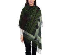 QUWJLK Il primo tocco di verde. Sciarpa lunga con nappe stampate, scialle caldo a righe verticali, un accessorio alla moda per l'autunno e l'inverno femminile.