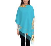 QUWJLK Mappa e icone dei viaggi mondiali per sciarpa da donna con nappe, scialle invernale caldo, sciarpa in finto cashmere per l'inverno
