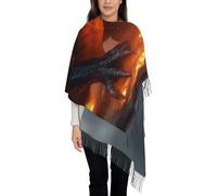 QUWJLK Sciarpa con nappe da donna con motivo Drago Nero Infuocato, scialle invernale caldo, sciarpa in finta cashmere per l'inverno