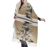 QUWJLK Sciarpa da donna con illustrazione modernista, calda per l'inverno, con effetto cashmere e nappe, scialle e stole in pashmina.