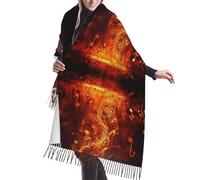 QUWJLK Sciarpa da donna con nota musicale e fiamma rossa, calda per l'inverno, effetto cashmere, con nappe, ideale anche come scialle e stola in pashmina.