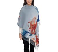 QUWJLK Sciarpa lunga con nappe e stampa di animali sottomarini in lotta, scialle caldo a righe verticali, un accessorio alla moda per l'autunno e l'inverno.
