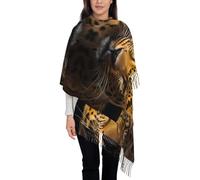 QUWJLK Sciarpa lunga con nappe e stampa leopardata dagli occhi profondi, scialle caldo a righe verticali, un accessorio alla moda per l'autunno e l'inverno.