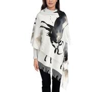 QUWJLK Una robusta sciarpa lunga con nappe e stampa di antilope, uno scialle caldo a righe verticali, un accessorio alla moda per l'autunno e l'inverno.