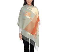 QUWJLK Una robusta sciarpa lunga con nappe e stampa di cervi, uno scialle caldo a righe verticali, un accessorio alla moda per l'autunno e l'inverno.