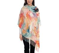 QUWJLK Una sciarpa lunga con nappe stampate, simile a una piuma, calda e a righe verticali, un accessorio alla moda per l'autunno e l'inverno.
