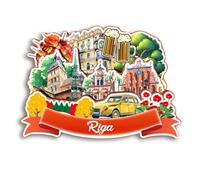 Quwsne 2485 - Calamita da frigorifero per Riga Lettonia, souvenir di viaggio, regali turistici 3D, monumenti classici fatti a mano, decorazione per la casa