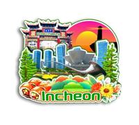 Quwsne Calamita per frigorifero Incheon Corea del Sud Magnete da frigorifero souvenir da viaggio in città regali turistici 3D classici punti di riferimento artigianali fatti a mano decorazione per la