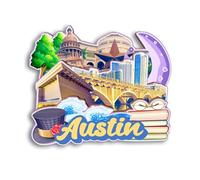 Quwsne Magnete da frigorifero Austin Texas USA, souvenir da viaggio, regali turistici 3D classici monumenti fatti a mano, decorazione per la casa - 852
