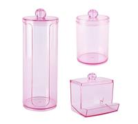 QuxetlRyz Porta Qtip da 3 Pezzi con Coperchio assorbenti in Cotone Rosa Trasparente Organizzatori for Trucco Bagno Contenitori Scatola portaoggetti Porta Cotone/Bastoncini Cotonati