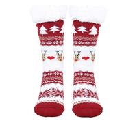 QUXVUIS Calzini che assorbono il sudore Texture morbida Extra spessi Comodi da indossare Calzini caldi invernali natalizi da donna larghi, Retro rosso e bianco