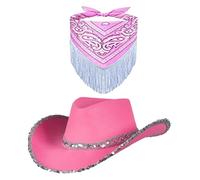 QUXVUIS Cappello da cowboy con bandana con frange e decorazione in paillettes, cappello da cowboy per donna, adatto per feste e spettacoli, accessori per costumi da cowgirl a Per