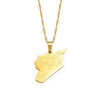 QUXVUIS Collana con ciondolo con mappa della Siria, elegante e per tutte le età. Collana con ciondolo con mappa della Siria in metallo. a catena, oro