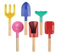 QUXVUIS Confezione da 6 attrezzi da giardinaggio per bambini, rastrello in, forchetta, scavo, piantatura, attività genitore-figlio, giocattoli, accessori da esterno