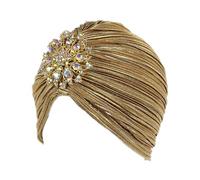 QUXVUIS Elegante cappello a turbante, fasce per capelli da donna, elegante, elastico, accessorio per copricapo alla moda per occasioni festive, berretto a turbante plissettato, D'oro, 58 centimetri