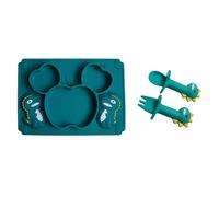 QUXVUIS Incoraggia abitudini alimentari sane Set di stoviglie in silicone per bambini, sicuro e inodore, realizzato con silicone e acciaio inossidabile, verde nerastro