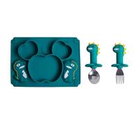 QUXVUIS Incoraggia abitudini alimentari sane Set di stoviglie in silicone per bambini, sicuro e inodore, realizzato con silicone e acciaio inossidabile, verde scuro 2