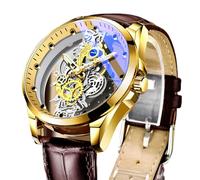 QUXVUIS Orologio da uomo elegante Orologio da polso al quarzo resistente e di facile lettura uomo nuovo in metallo accurato, Cintura marrone