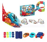 QUXVUIS Pista da corsa antigravitazionale con binari che cambiano liberamente con effetti di luce emozionanti per auto per bambini, set di piste da corsa per, 138 pezzi