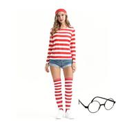 QUXVUIS Set di costumi carini per adulti T-shirt a righe bianche rosse per genitori-figli, calze da maglia traspiranti e delicate sulla pelle , Rosso , XXL