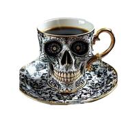QUXVUIS Set di tazze da caffè a forma di teschio con dettagli dorati. Squisito set tazze Halloween per i piaceri quotidiani del caffè, B, Porta un piatto