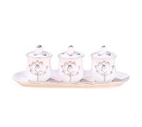 QUXVUIS Set di tazze in ceramica con motivo a loto, tazza Guanyin con coperchio, trio e acqua per Buddha in rilievo, set da tre pezzi insieme, motivo a loto rilievo, tè ceramica, bianco