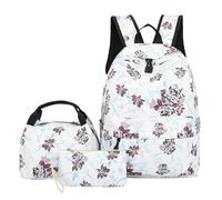 QUXVUIS Zaino Oxford School 3 Bow Floral con fiocco per scuola secondaria, per adolescenti, con ciliegie, per la scuola, con fiocco, 3 pezzi, digitare+4